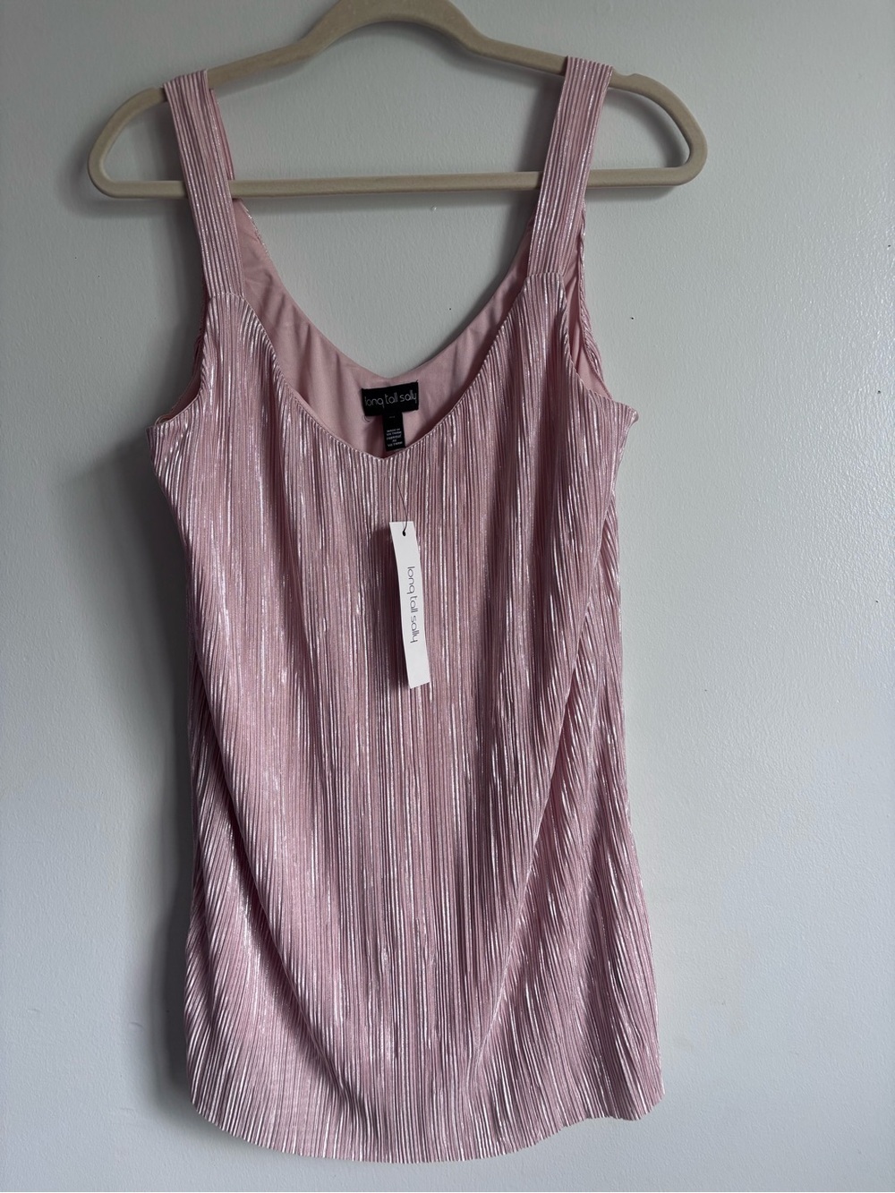 NWT Long Tall sally Blush Pink Shimmery Pleated Tank size Medium